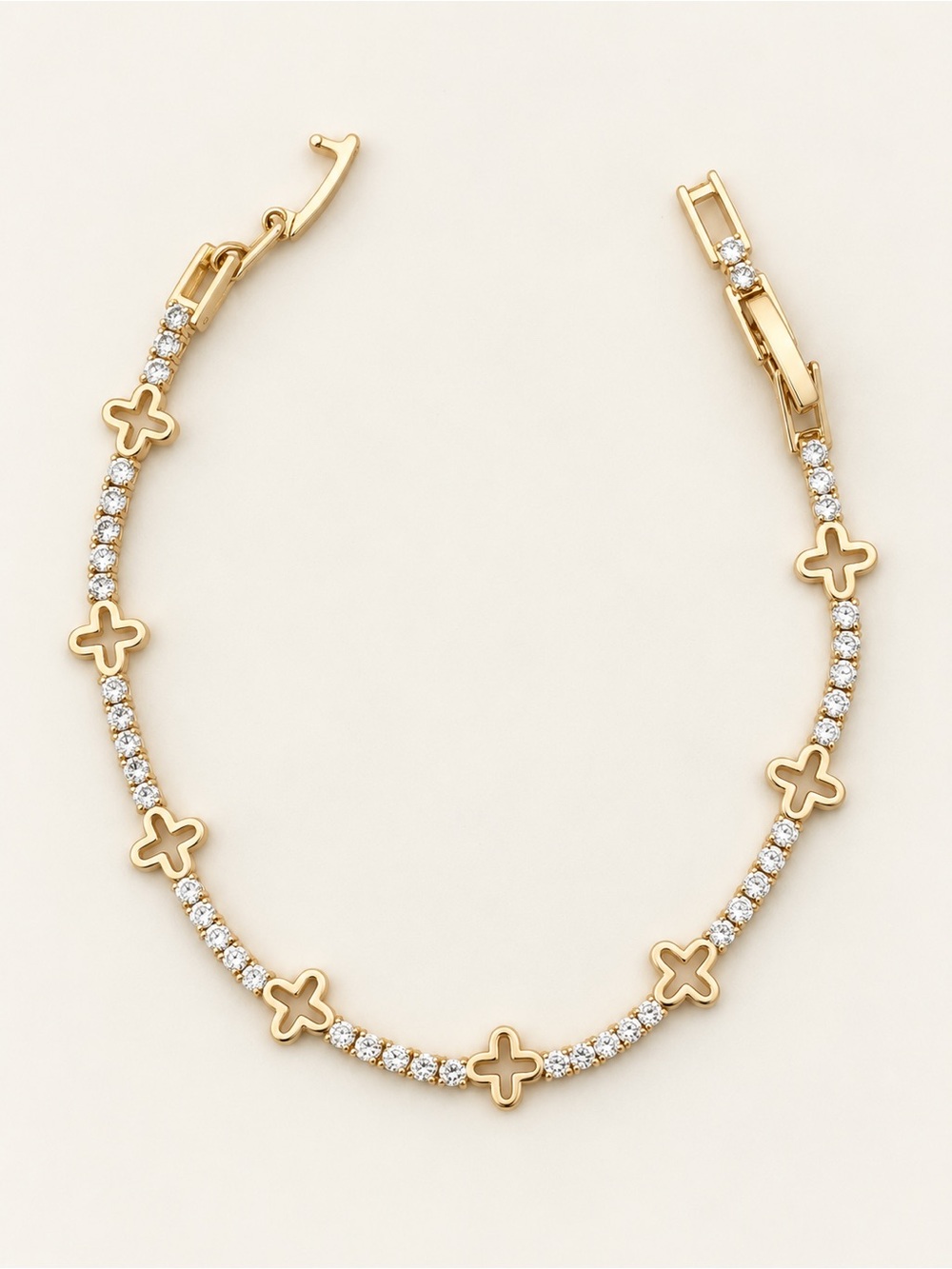14K Gold Plated Thin Clover Tennis Bracelet Adjustable